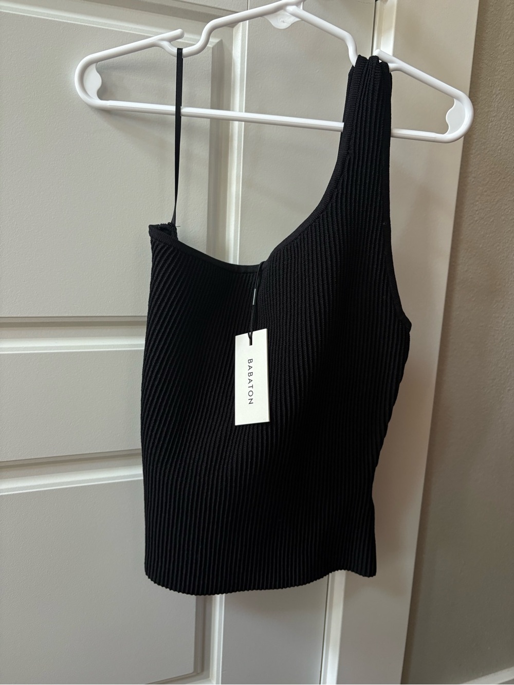 Aritzia Babaton Black Asymmetric Ribbed Tank